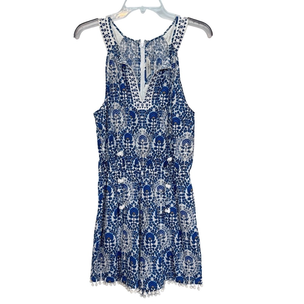 Anthropologie Ranna Gill Romper Blue Festival Girly Preppy Coquette Medium NWT - Picture 1 of 13